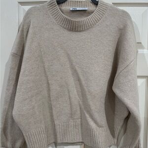 Zara Cream Crew Neck Sweater Cozy Knit